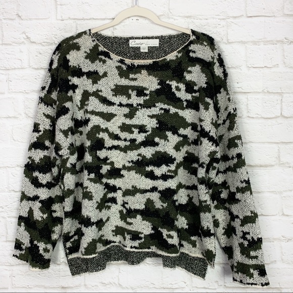Curio New York Sweaters - Curio New York Camouflage Soft Knit Fuzzy Sweater